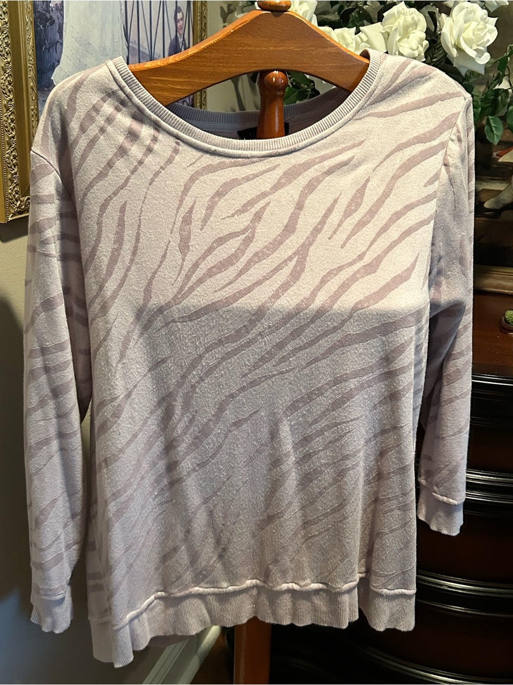 Jane + Delanofy Lavender Zebra-Print Long Sleeve Sweatshirt
